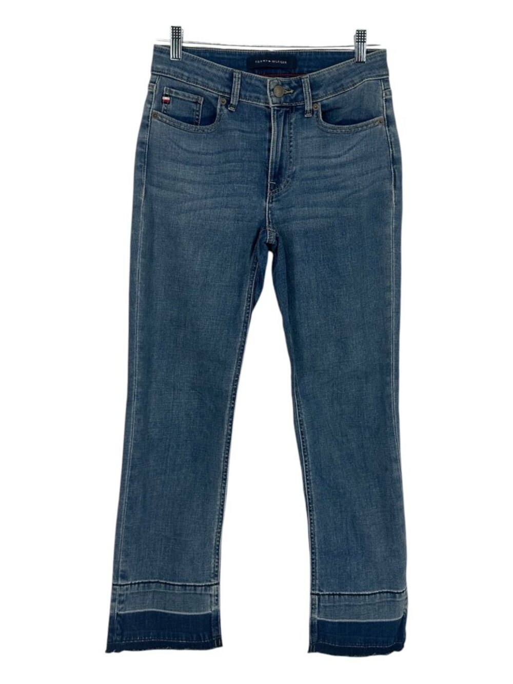 Tommy Hilfiger Tribeca Women's Jeans 2 Straight Ankle Colorblock Hem Streetwear
